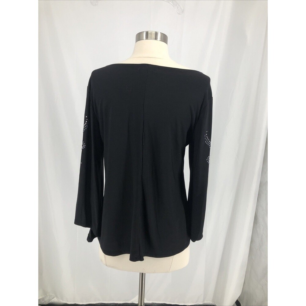 Susan Lawrence Black Scoop Neck Blouse Embellished 3/4 Sleeve